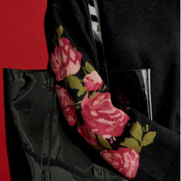 Sezane Isaura Jumper Jacquard Roses Anthracite Gray Background - Size L - Picture 4 of 7